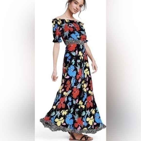 RIXO Dresses Rixo X Target Black Floral Off Shoulder Maxi Dress